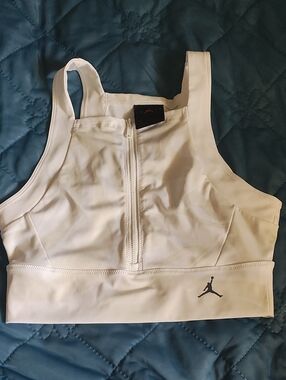 Jordan White Zip-Front Bra with Red Jumpman